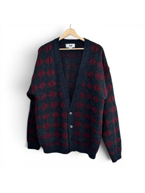 Vintage Grandpa Cardigan Geometric Knit 90s Oversized Grunge Indie Slouchy